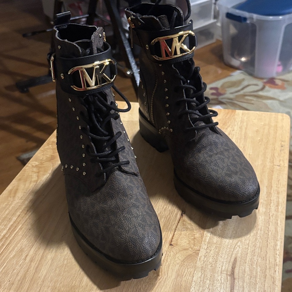 Michael Kors Brown Combat Boots with Gold Accents used great condition no box